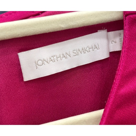 Jonathan Simkhai Kadence Dress Womens 2 Bell-Sleeve Satin Mini Elegant Evening - Picture 8 of 10